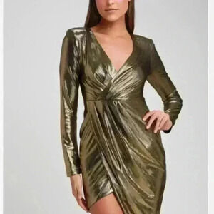 Ryse Gold Metallic Long Sleeve Asymmetrical Mini Dress